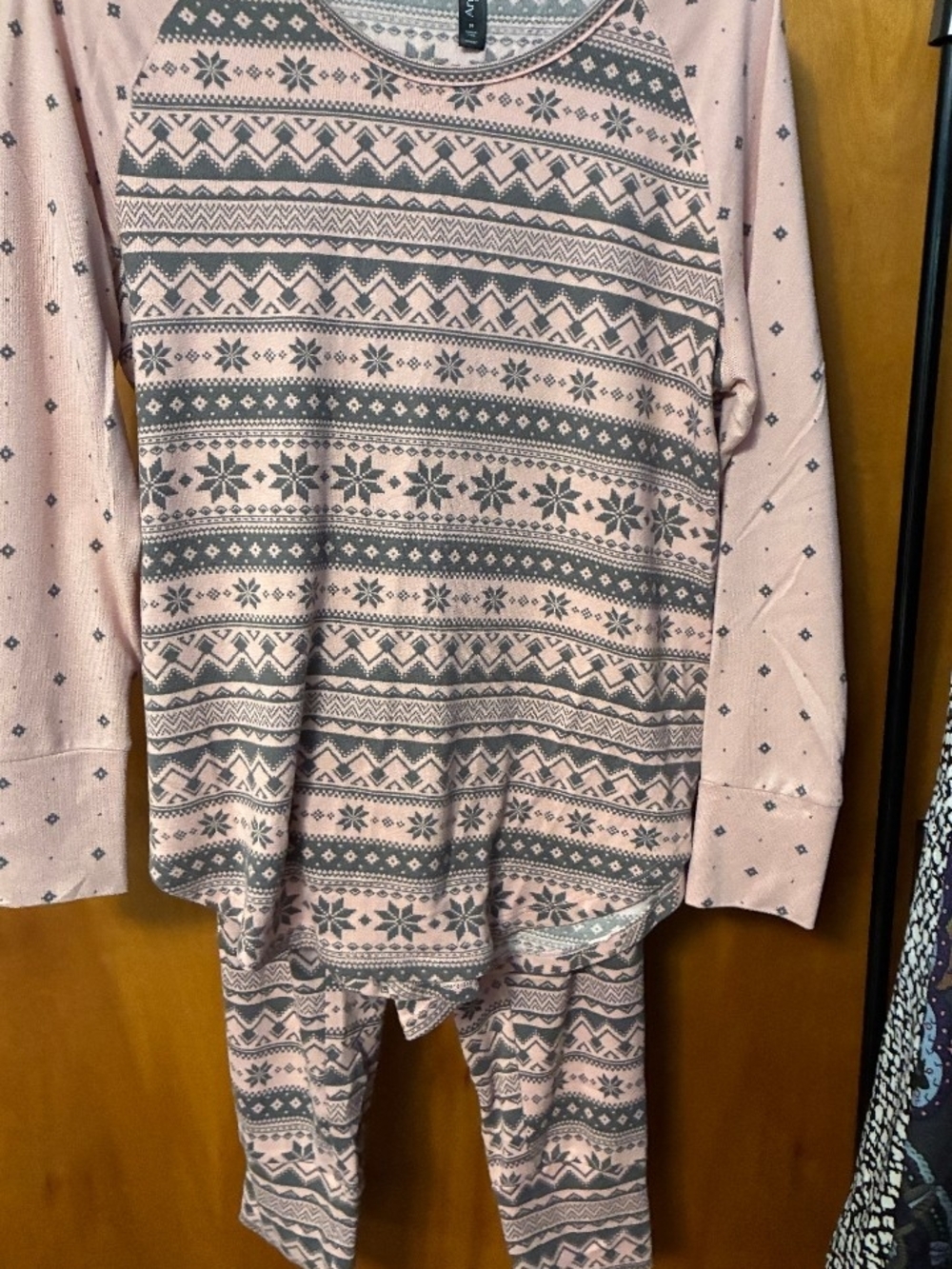 Ambrielle Pink and Gray Fair Isle Pajama Set